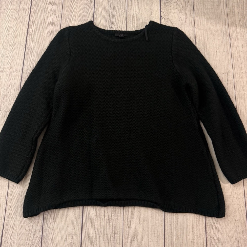 COS Black Textured Wool Blend Crew Neck Knit Sweater Women's Large L